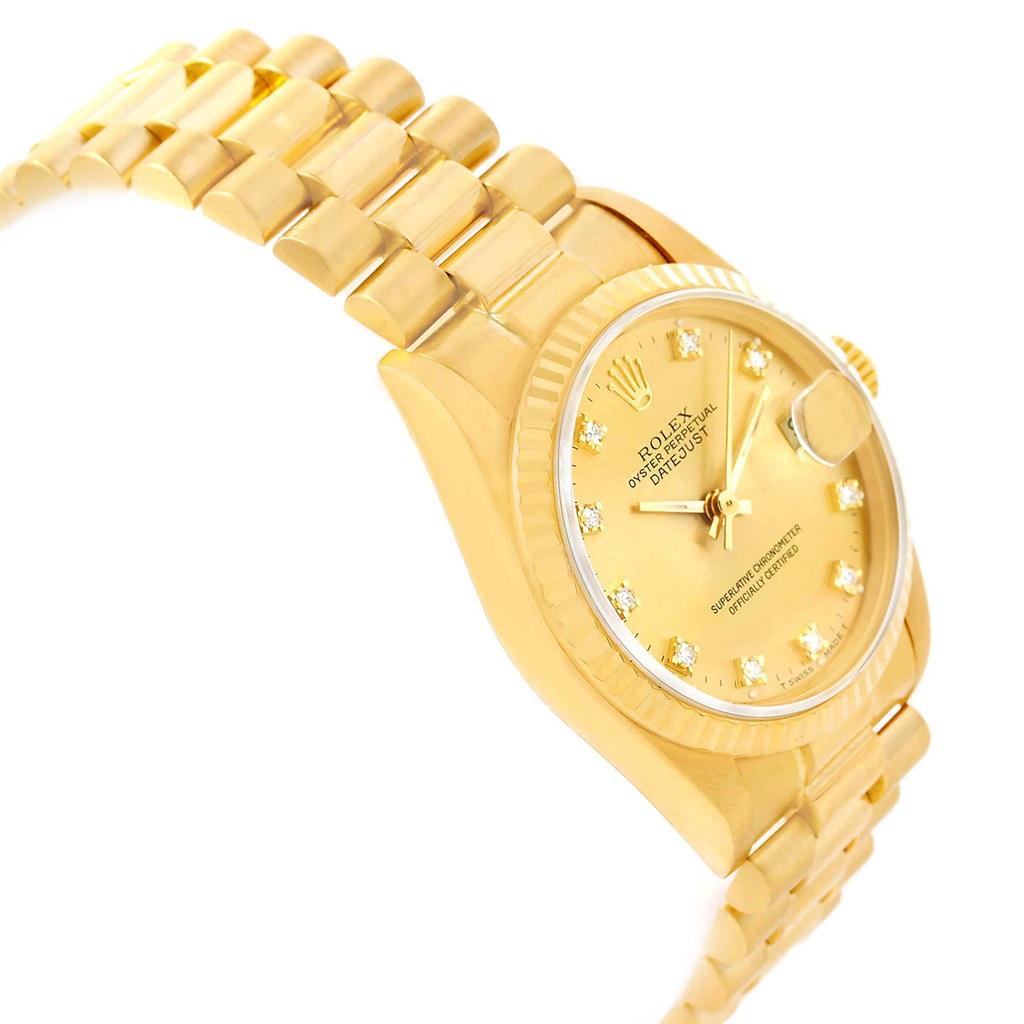 Rolex President Datejust 31 Midsize Gold Diamond Watch 68278 5