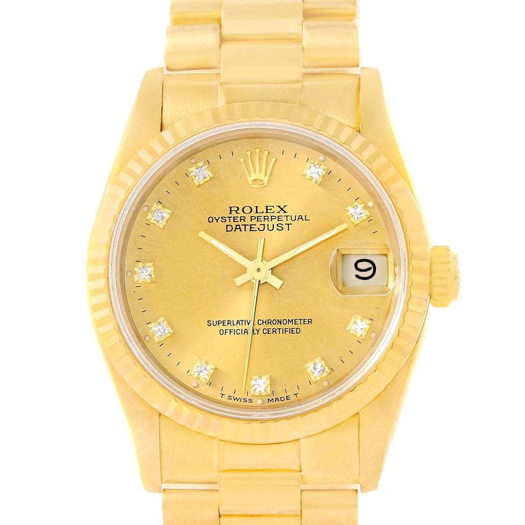 Rolex President Datejust 31 Midsize Gold Diamond Watch 68278