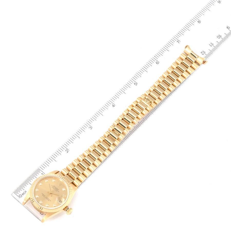 Rolex President Datejust 31 Midsize Yellow Gold Diamond Ladies Watch 68278 For Sale 3