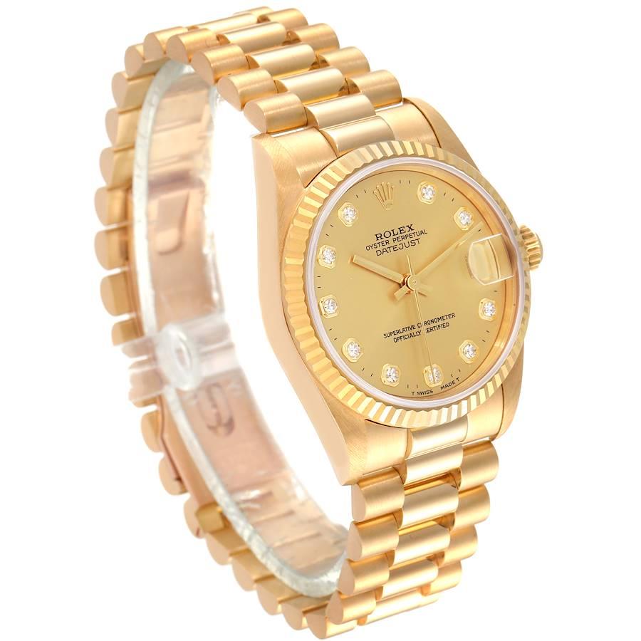 Rolex President Datejust 31 Midsize Yellow Gold Diamond Ladies Watch 68278 In Excellent Condition For Sale In Atlanta, GA