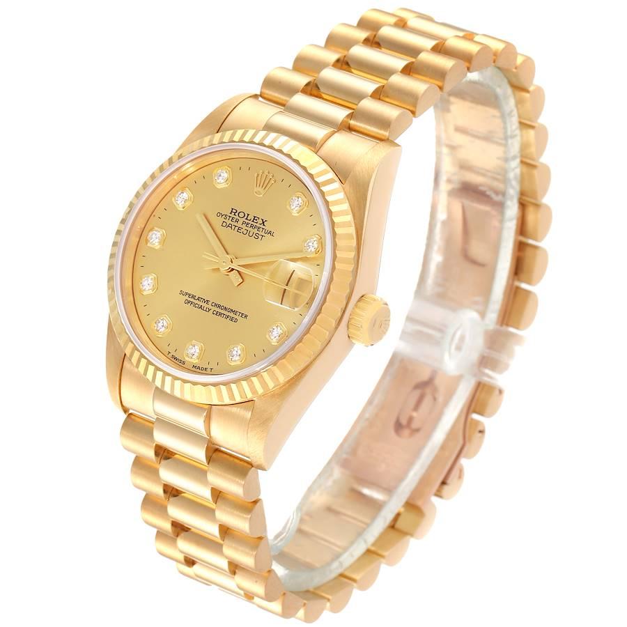 Women's Rolex President Datejust 31 Midsize Yellow Gold Diamond Ladies Watch 68278 For Sale