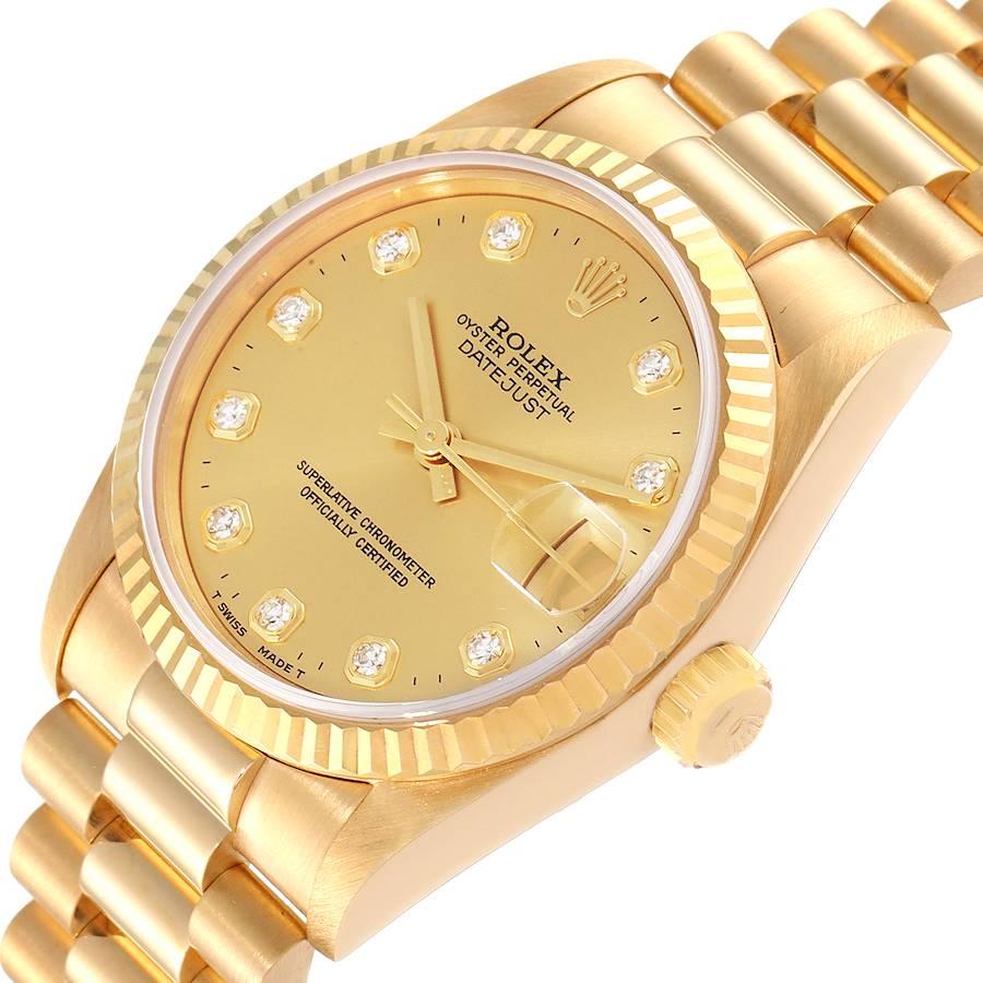 Rolex President Datejust 31 Midsize Yellow Gold Diamond Ladies Watch 68278 For Sale 1
