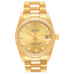 Rolex President Datejust 31 Midsize Yellow Gold Diamond Ladies Watch 68278