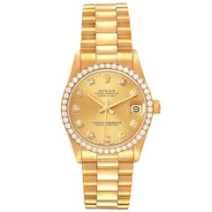 Rolex President Datejust 31 Midsize Yellow Gold Diamond Ladies Watch 68288