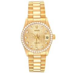 Rolex President Datejust 31 Reloj de señora mediano de oro amarillo con diamantes 68288