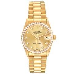 Rolex President Datejust 31 Midsize Yellow Gold Diamond Ladies Watch 68288