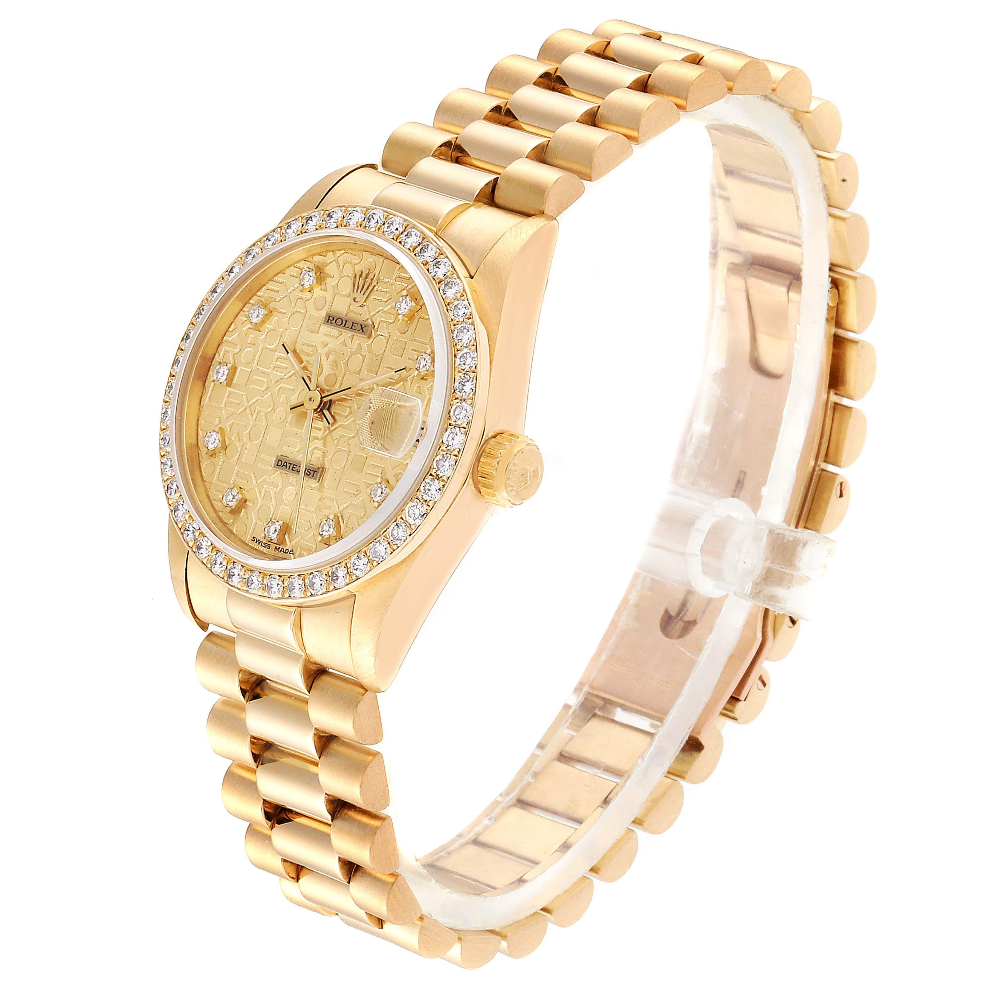 Rolex President Datejust 31 Midsize Yellow Gold Diamond Ladies Watch 68288 In Excellent Condition In Atlanta, GA