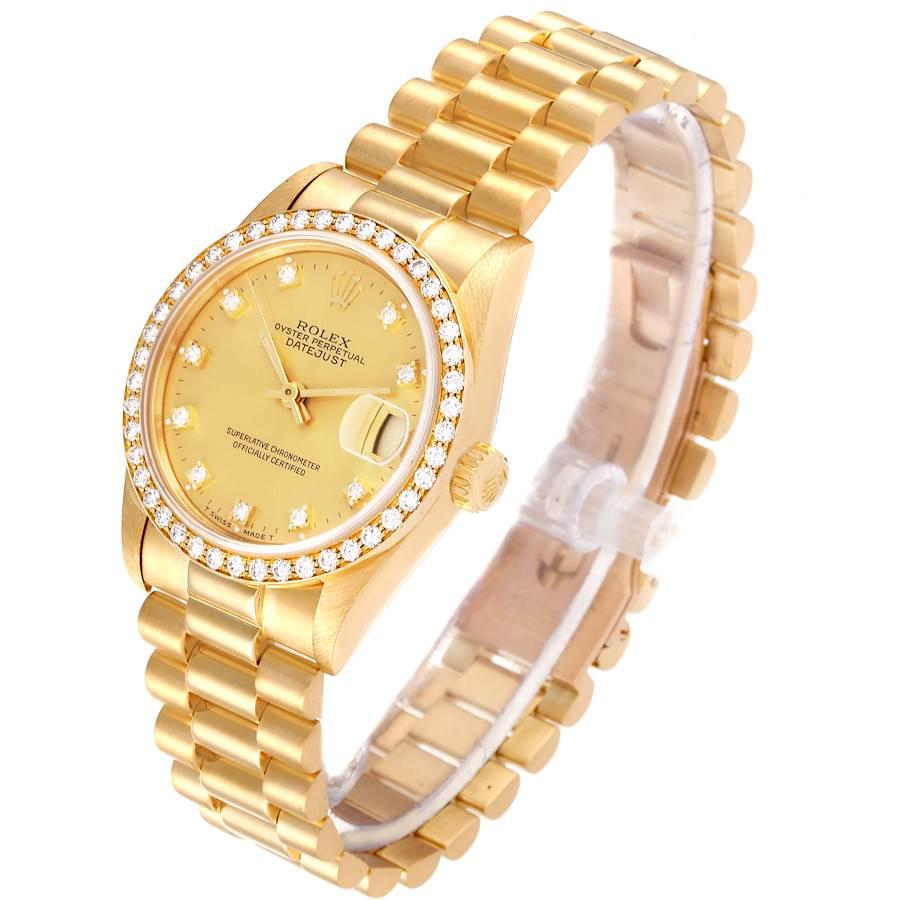 Rolex President Datejust 31 Midsize Yellow Gold Diamond Ladies Watch 68288 In Excellent Condition In Atlanta, GA
