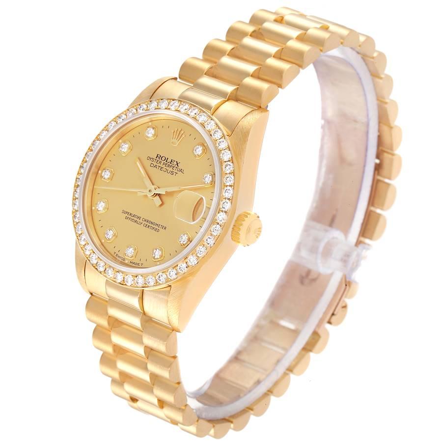 Women's Rolex President Datejust 31 Midsize Yellow Gold Diamond Ladies Watch 68288