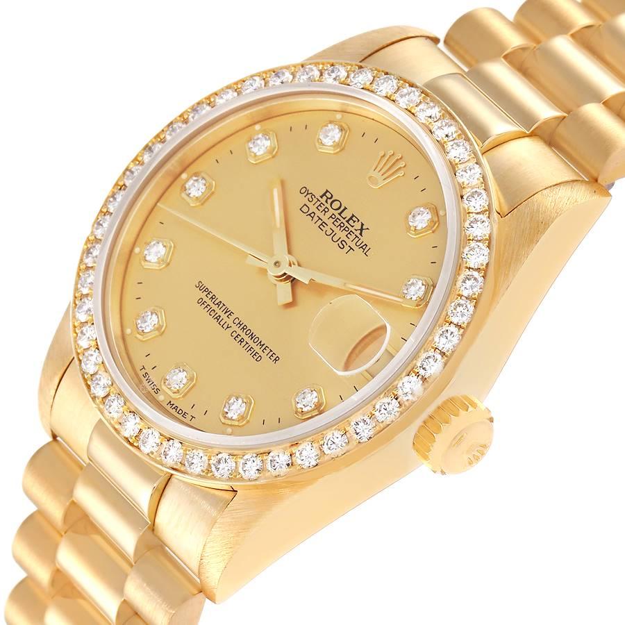 Rolex President Datejust 31 Midsize Yellow Gold Diamond Ladies Watch 68288 1