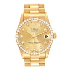 Rolex President Datejust 31 Midsize Yellow Gold Diamond Ladies Watch 68288