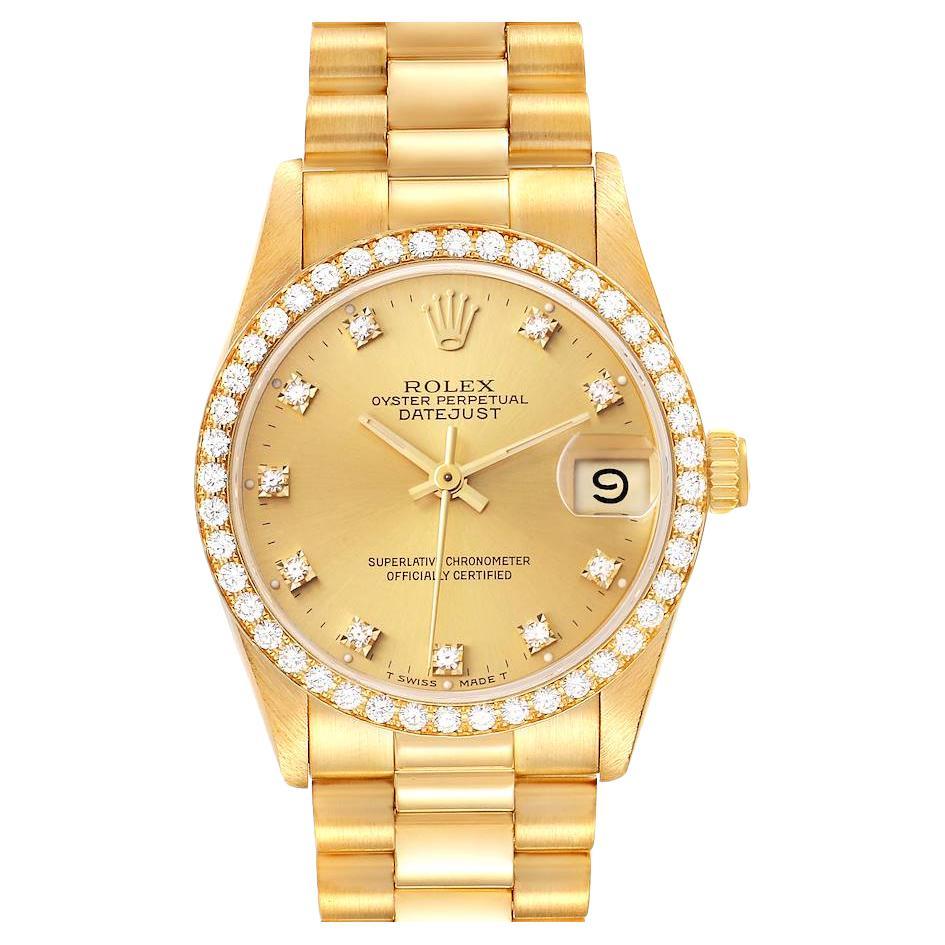 Rolex President Datejust 31 Midsize Yellow Gold Diamond Ladies Watch 68288
