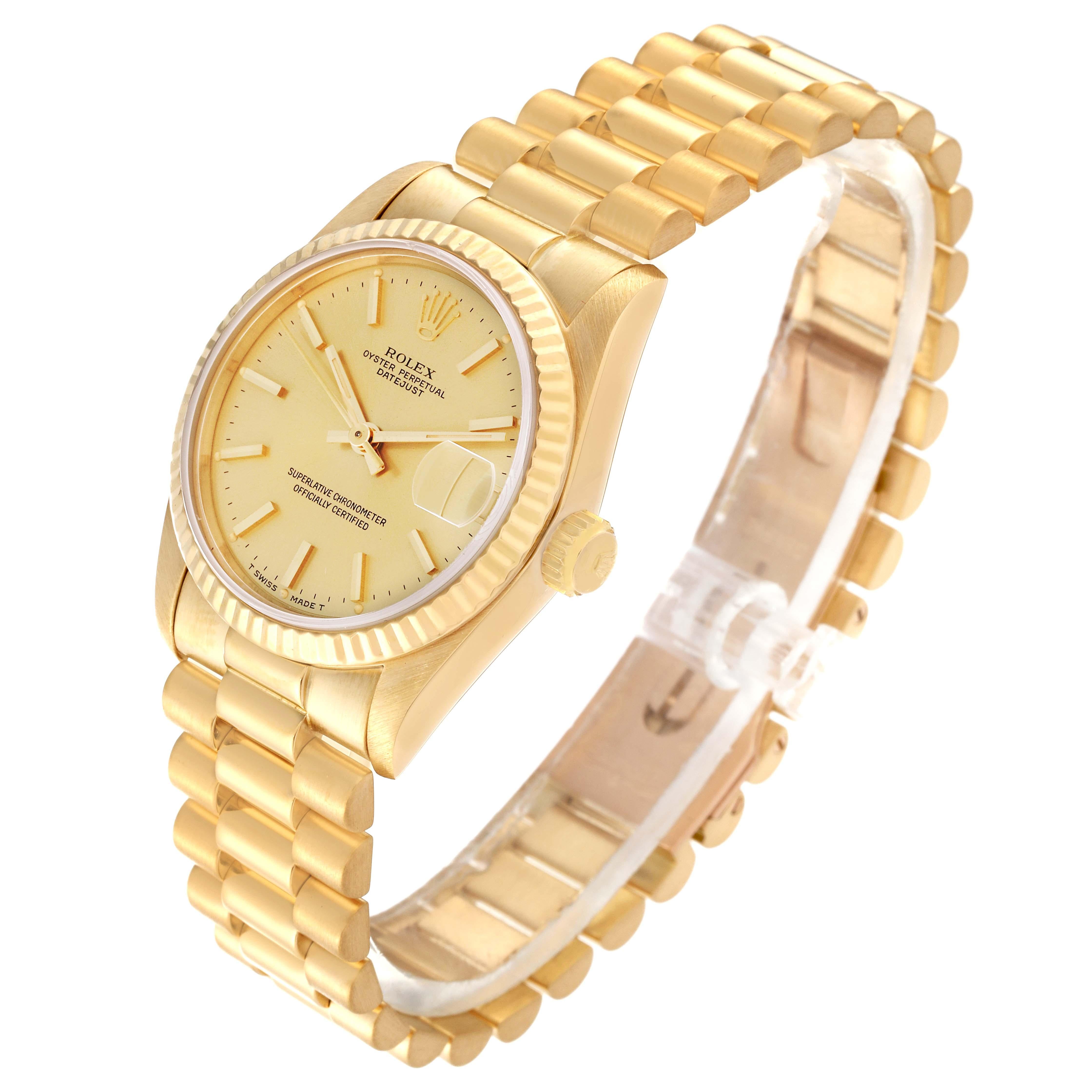 Rolex President Datejust 31 Midsize Yellow Gold Ladies Watch 68278 Box Papers For Sale 8