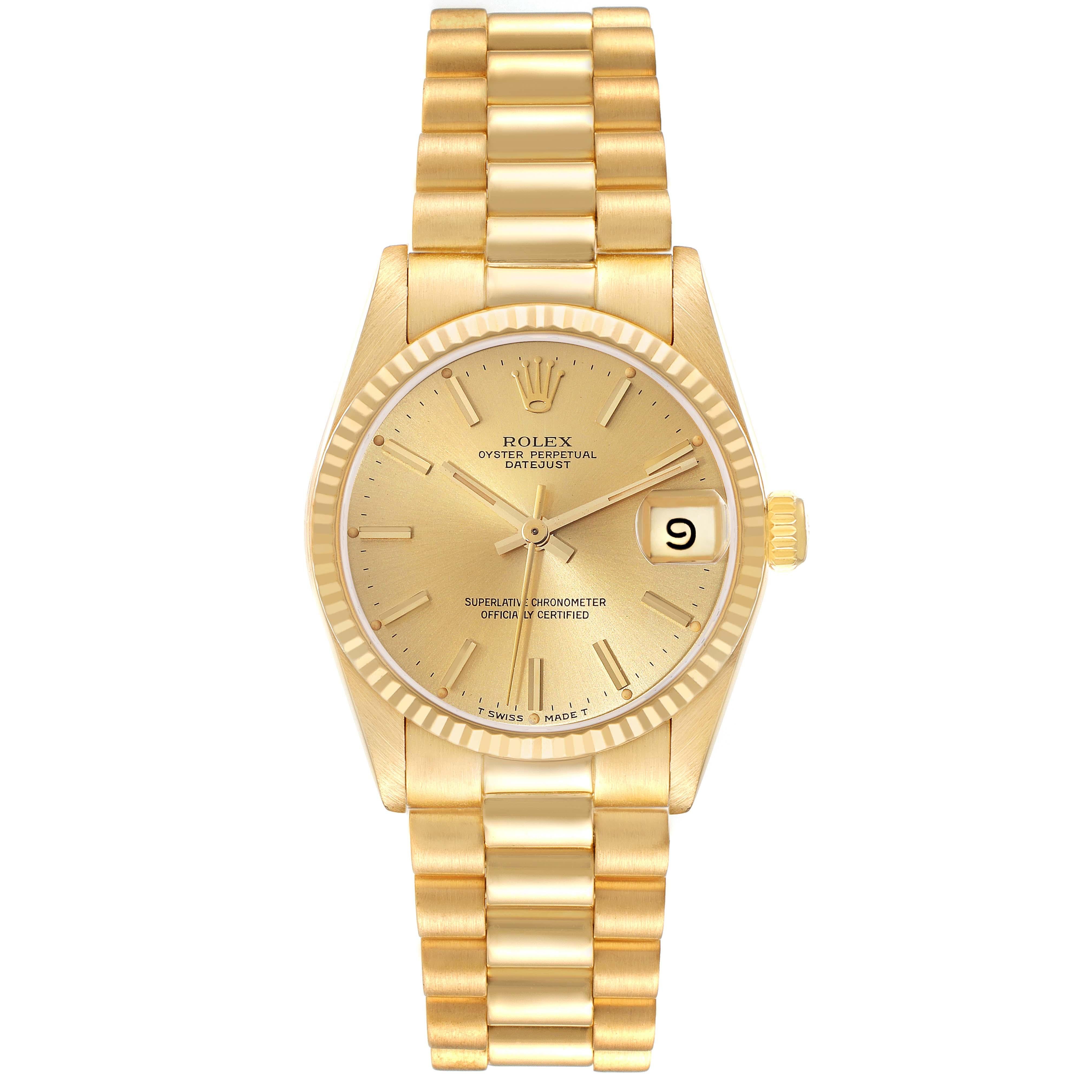 Rolex President Datejust 31 Midsize Yellow Gold Ladies Watch 68278 Box Papers For Sale 1