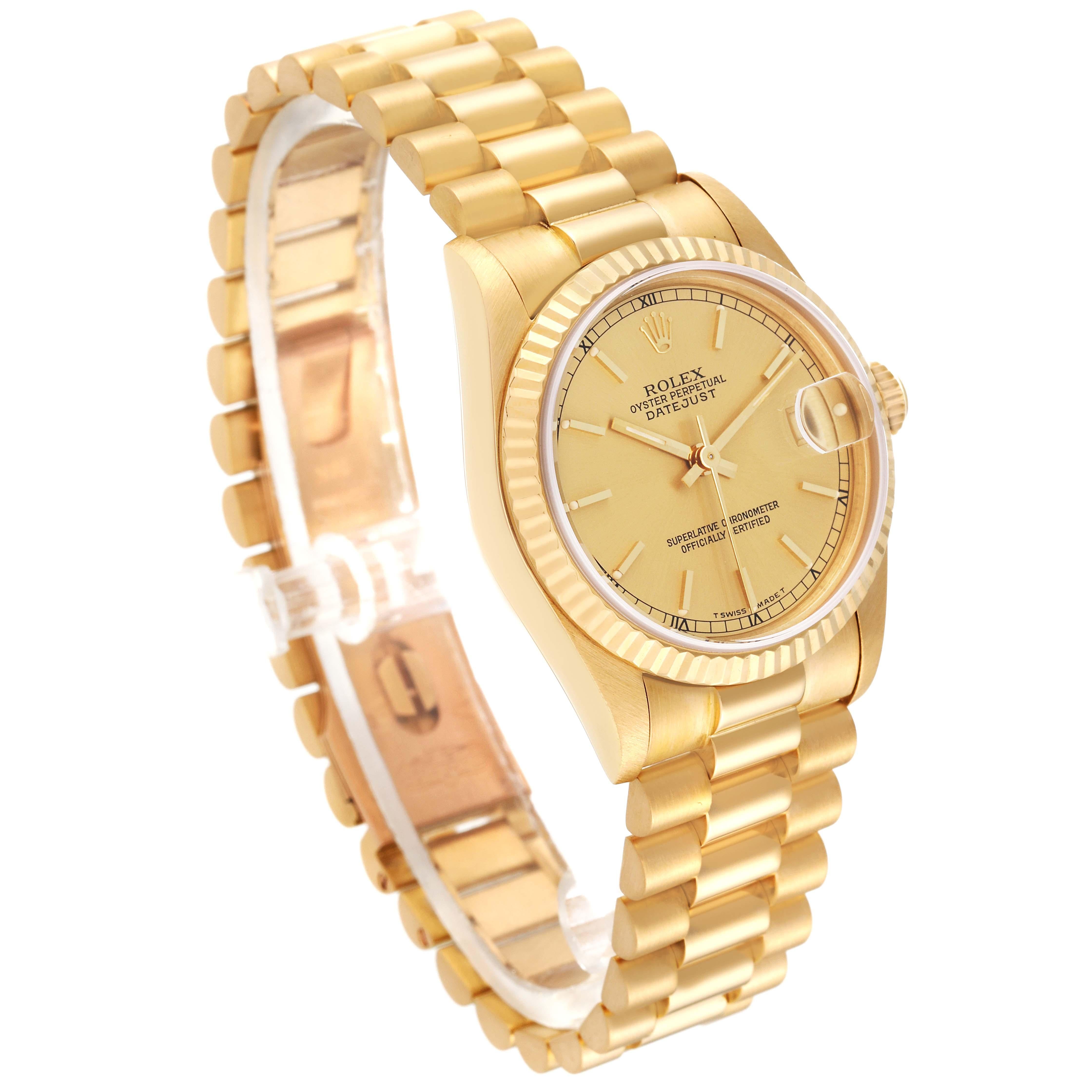 Rolex President Datejust 31 Midsize Yellow Gold Ladies Watch 68278 Box Papers For Sale 2