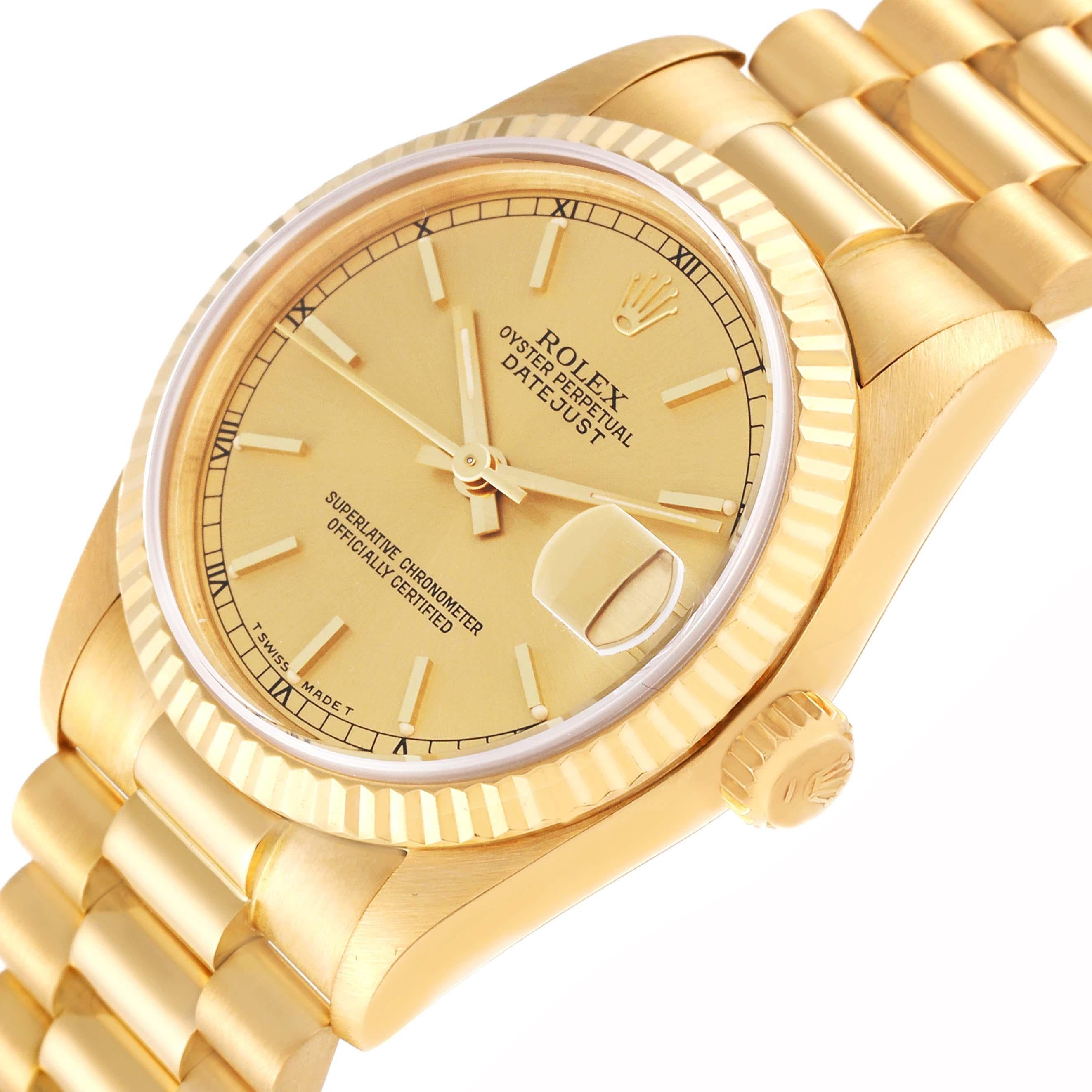 Rolex President Datejust 31 Midsize Yellow Gold Ladies Watch 68278 Box Papers For Sale 3