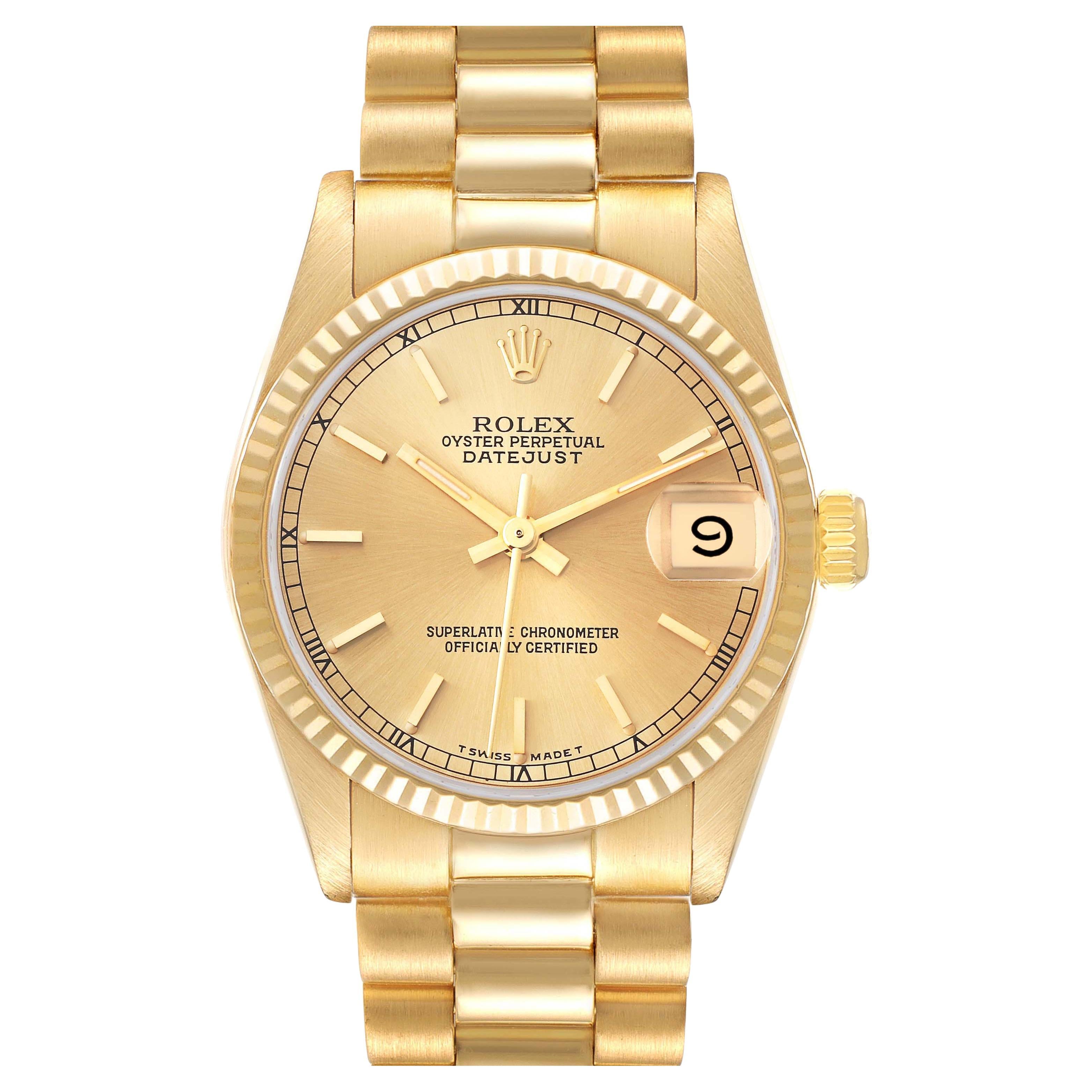Rolex President Datejust 31 Midsize Yellow Gold Ladies Watch 68278 Box Papers