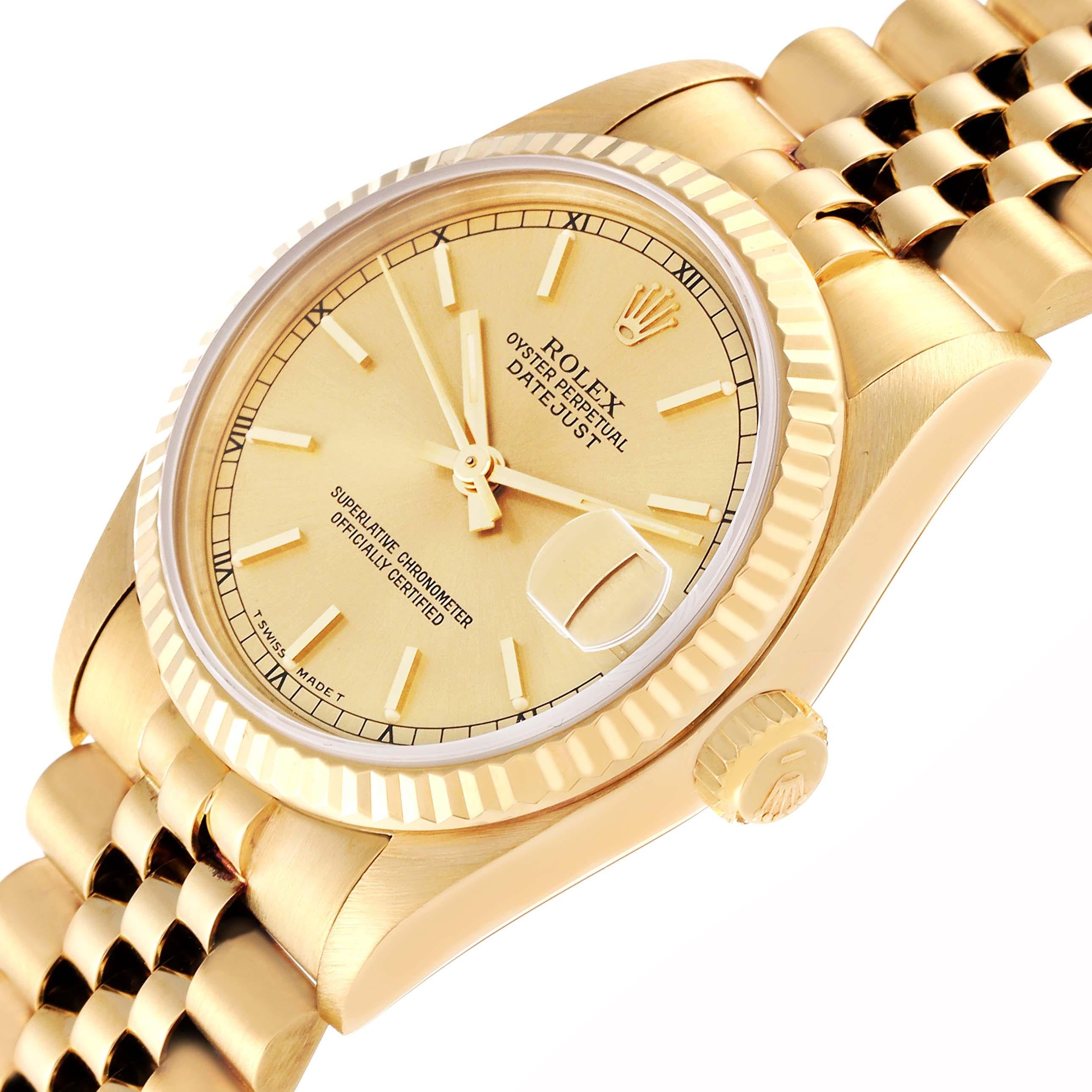 Women's Rolex President Datejust 31 Midsize Yellow Gold Ladies Watch 68278 For Sale