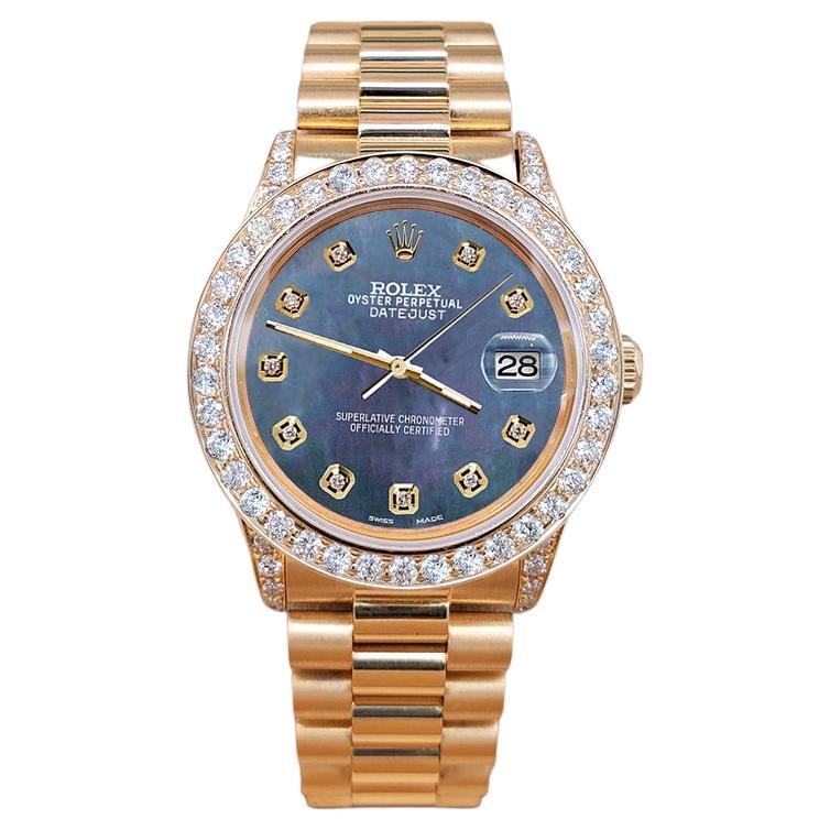 Reloj Rolex President Datejust de 31 mm con bisel/buje de diamantes de 2,3 TON/esfera de perla negra en venta