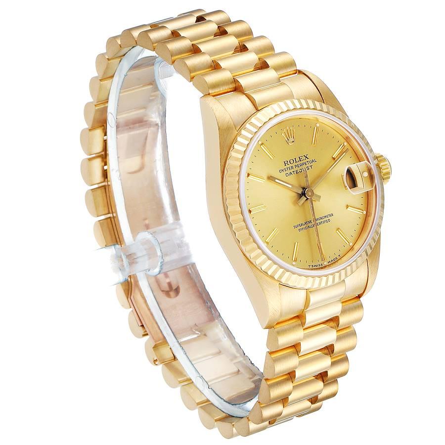 Rolex President Datejust Midsize Yellow Gold Ladies Watch 68278 In Excellent Condition For Sale In Atlanta, GA