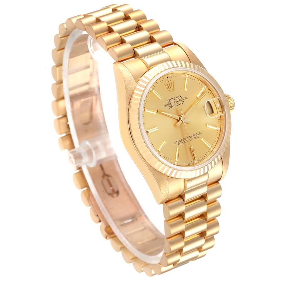 Rolex President Datejust Midsize Yellow Gold Ladies Watch 68278 In Excellent Condition In Atlanta, GA