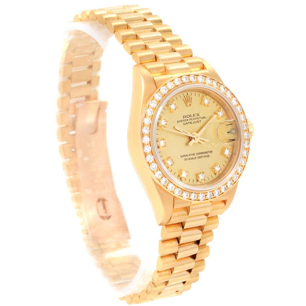 Rolex President Datejust Diamond Dial Bezel 18 Karat Yellow Gold Watch 69178 1