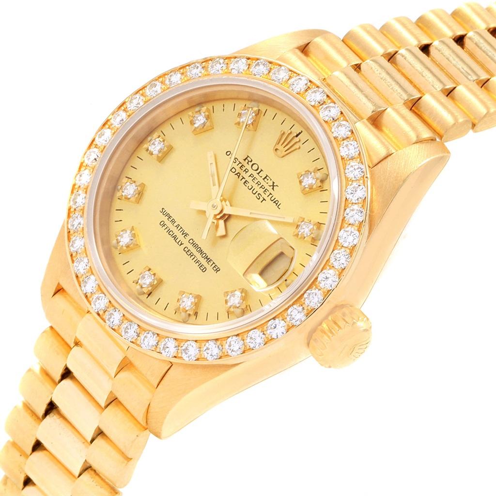 Rolex President Datejust Diamond Dial Bezel 18 Karat Yellow Gold Watch 69178 4