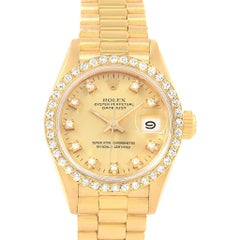 Rolex President Datejust Diamond Dial Bezel 18 Karat Yellow Gold Watch 69178