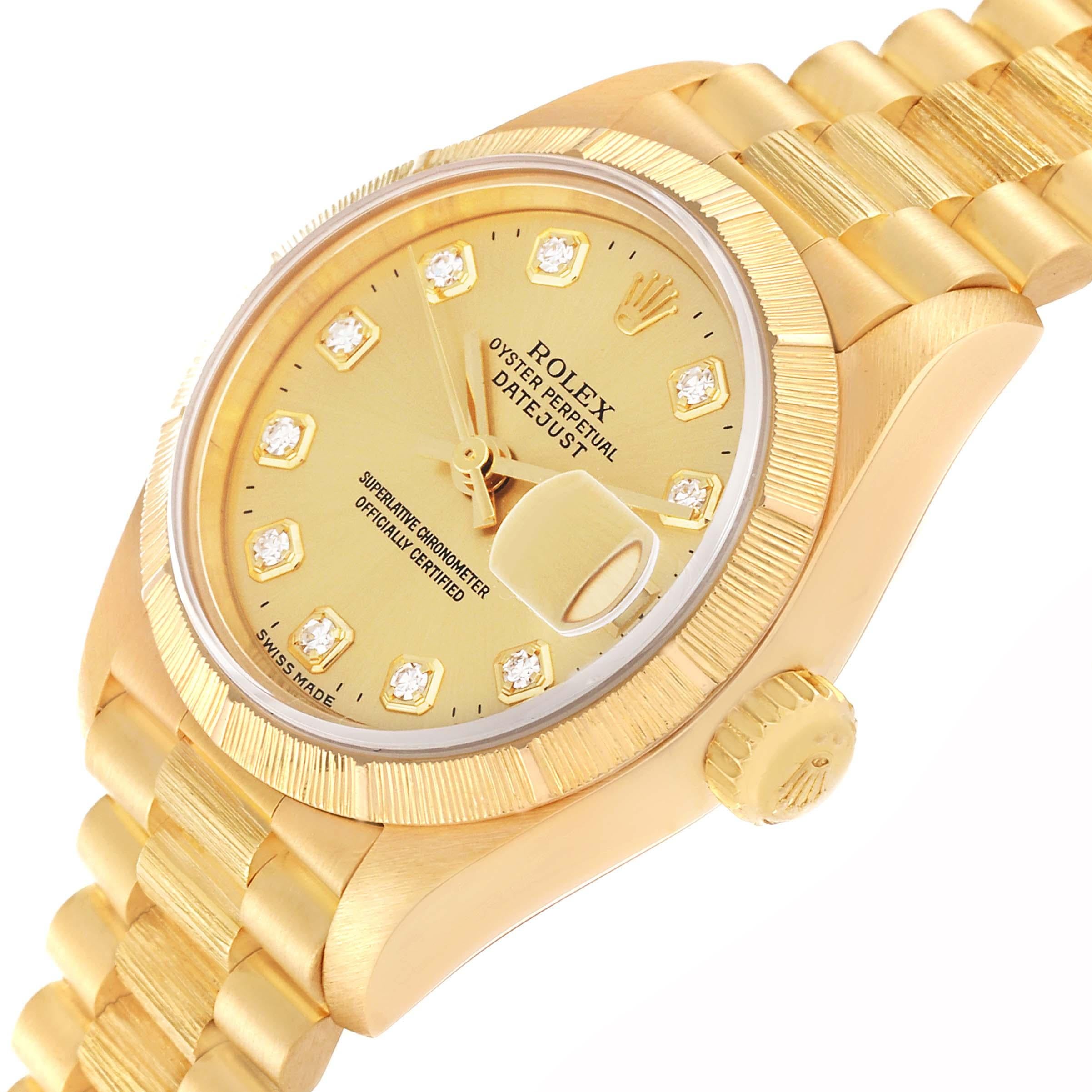Rolex President Datejust Diamond Dial Yellow Gold Bark Finish Ladies Watch 79278 For Sale 6