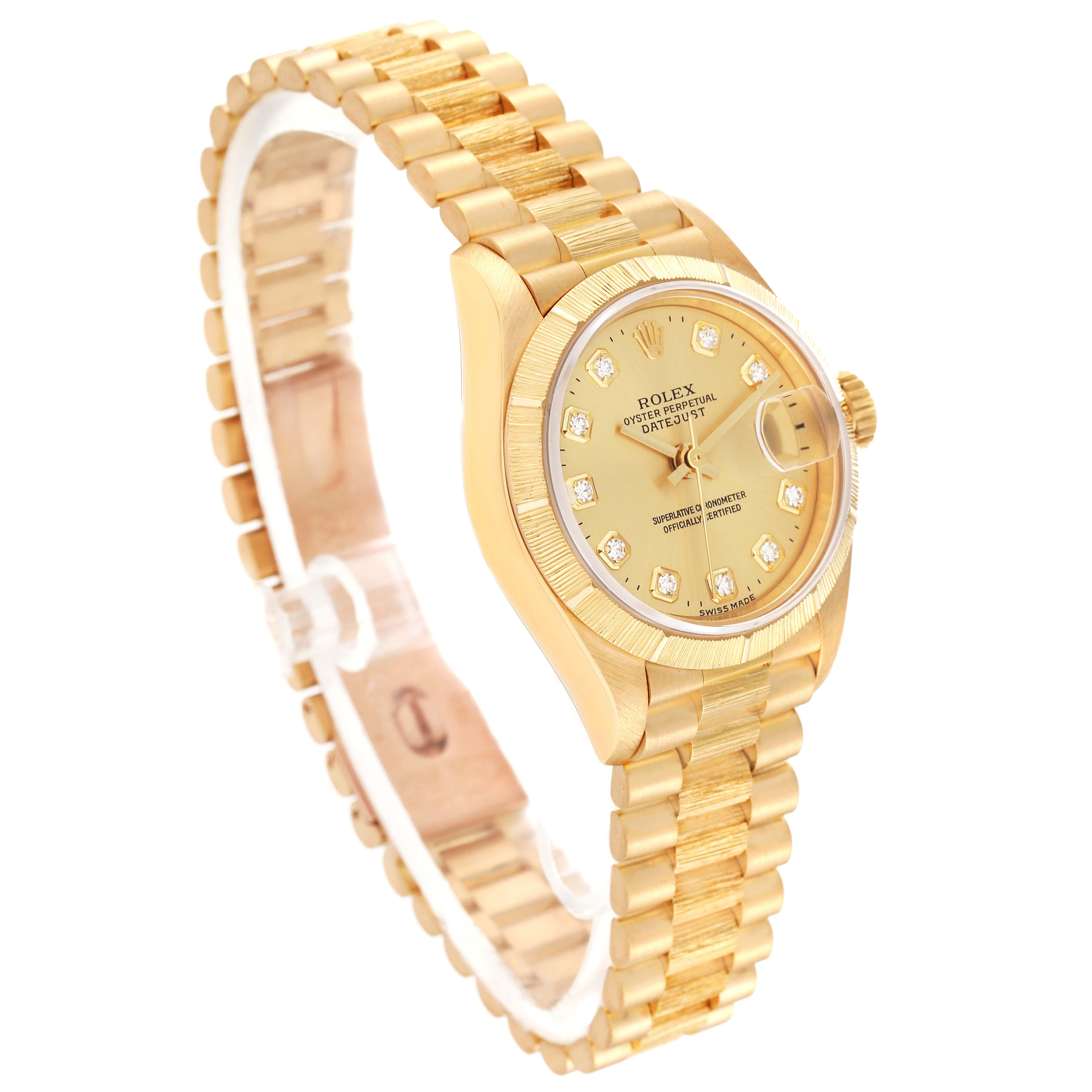 Rolex President Datejust Diamond Dial Yellow Gold Bark Finish Ladies Watch 79278 For Sale 7