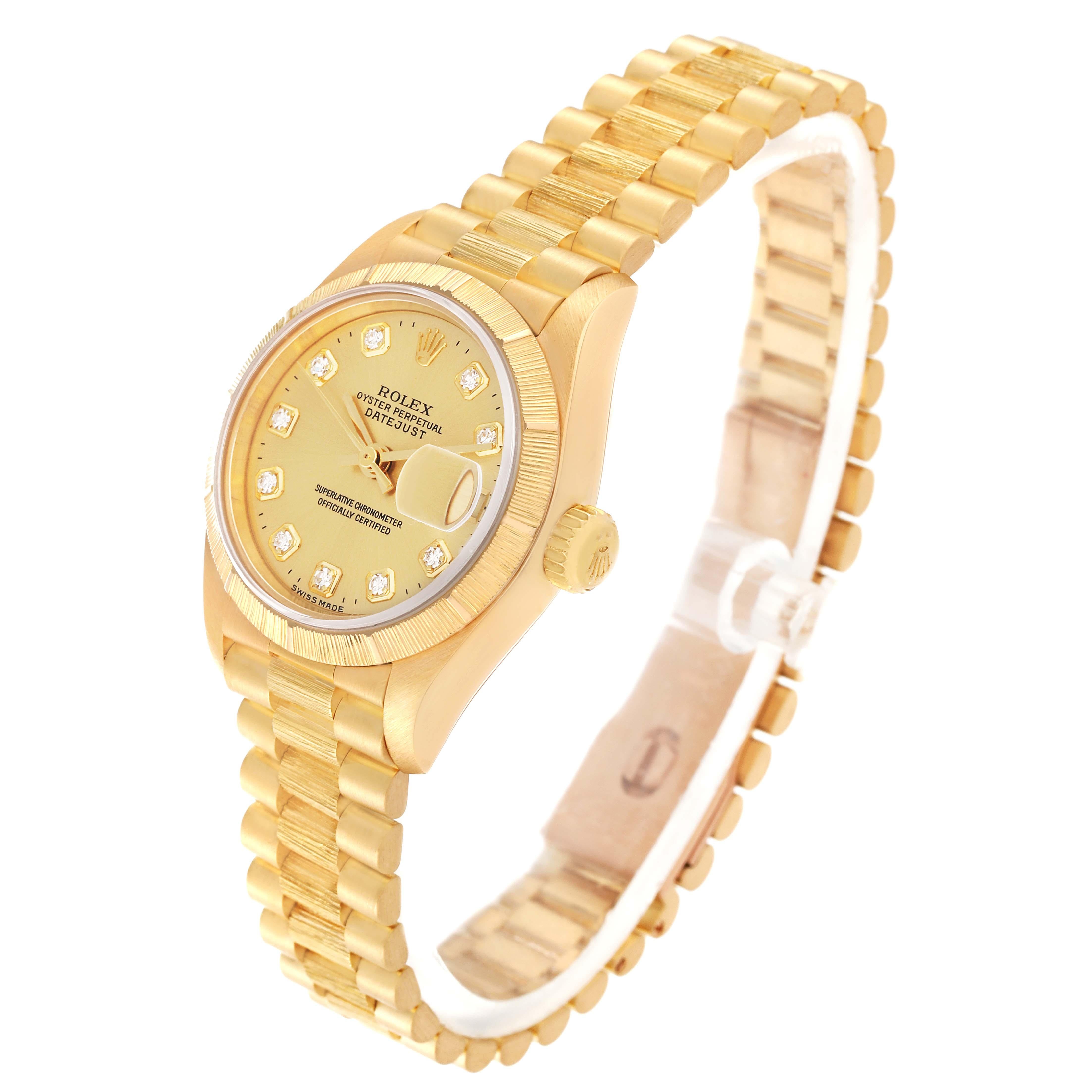 Rolex President Datejust Diamond Dial Yellow Gold Bark Finish Ladies Watch 79278 For Sale 3