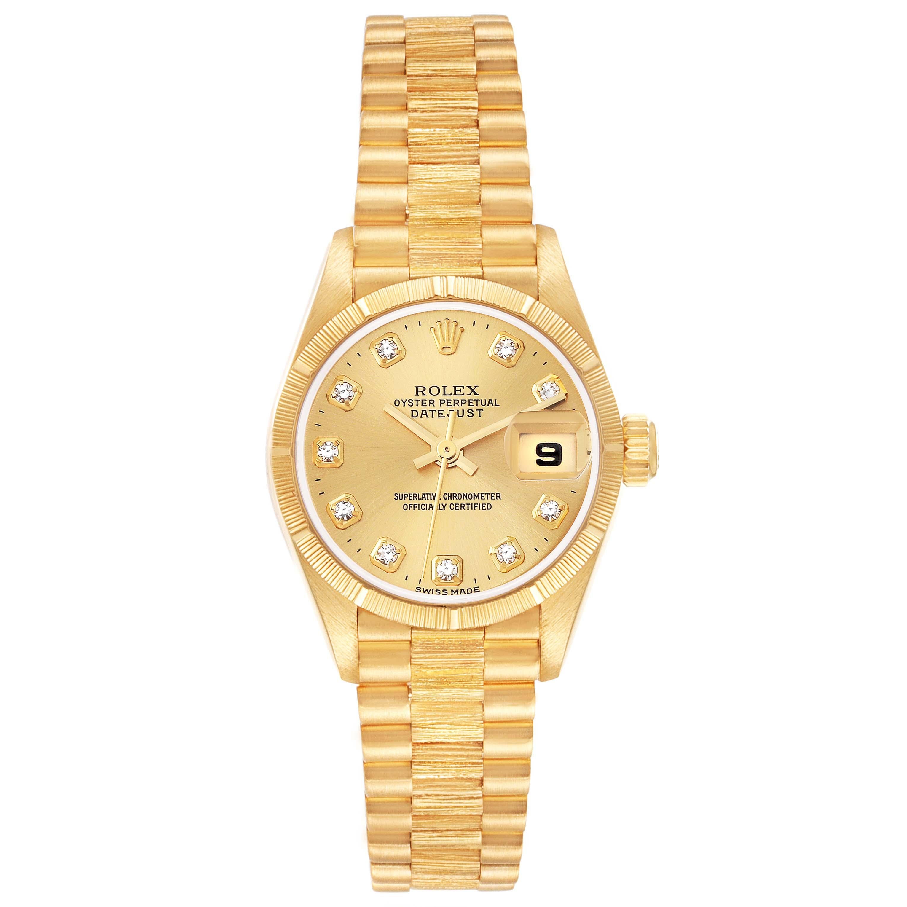 Rolex President Datejust Diamond Dial Yellow Gold Bark Finish Ladies Watch 79278 For Sale 5