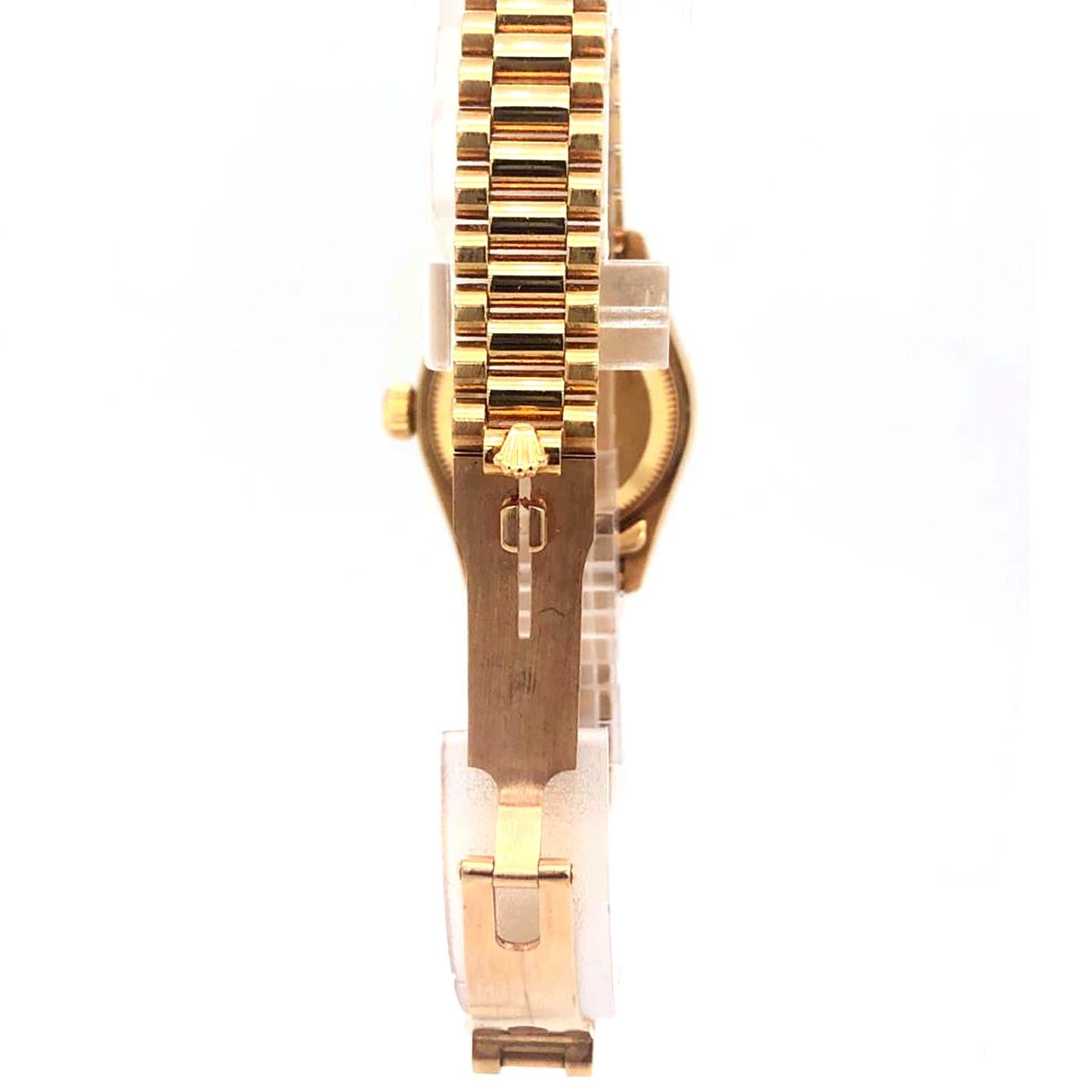 Rolex President DateJust Ladies 18 Karat Gold Diamond Black Dial Jubilee 69178 In Good Condition In Aventura, FL