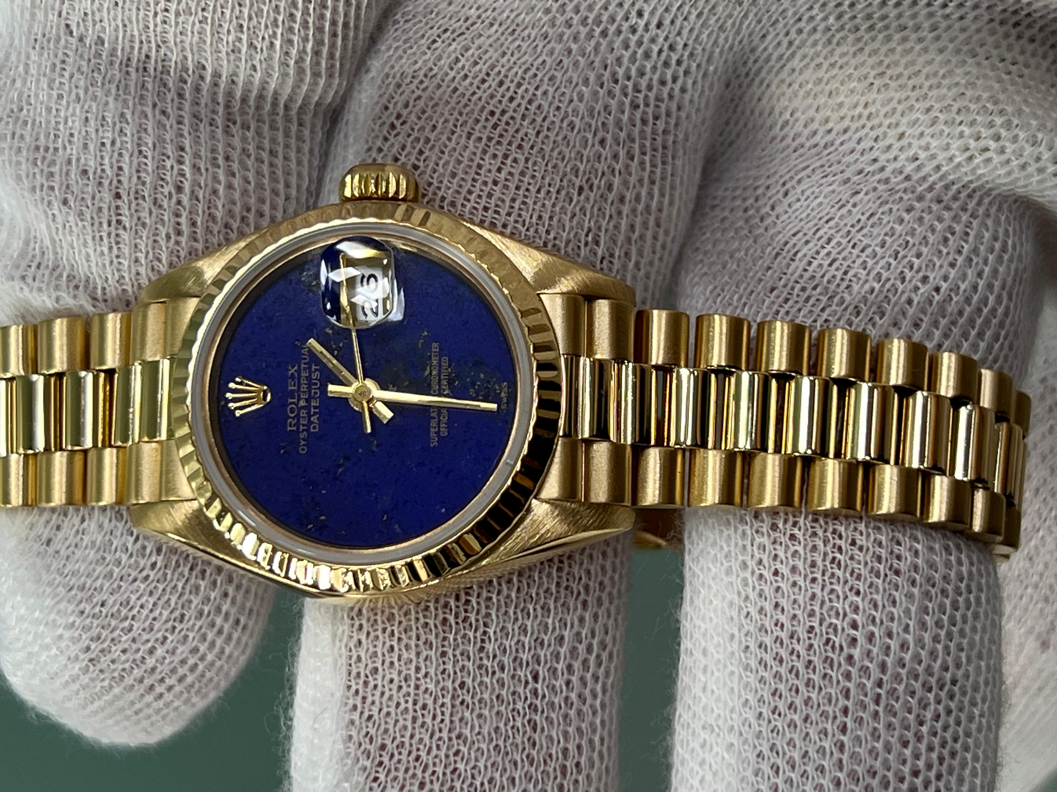 Rolex President Datejust Ladies 69178 Factory Lapis Lazuli Dial 18K Yellow Gold 10