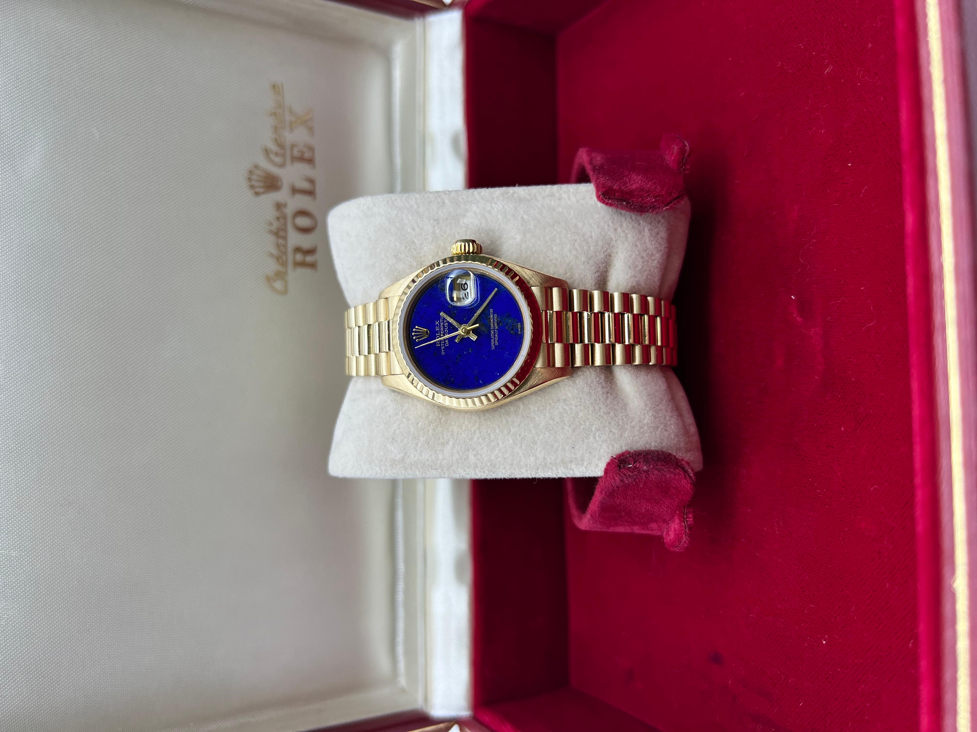 Rolex President Datejust Ladies 69178 Factory Lapis Lazuli Dial 18K Yellow Gold In Excellent Condition In San Diego, CA
