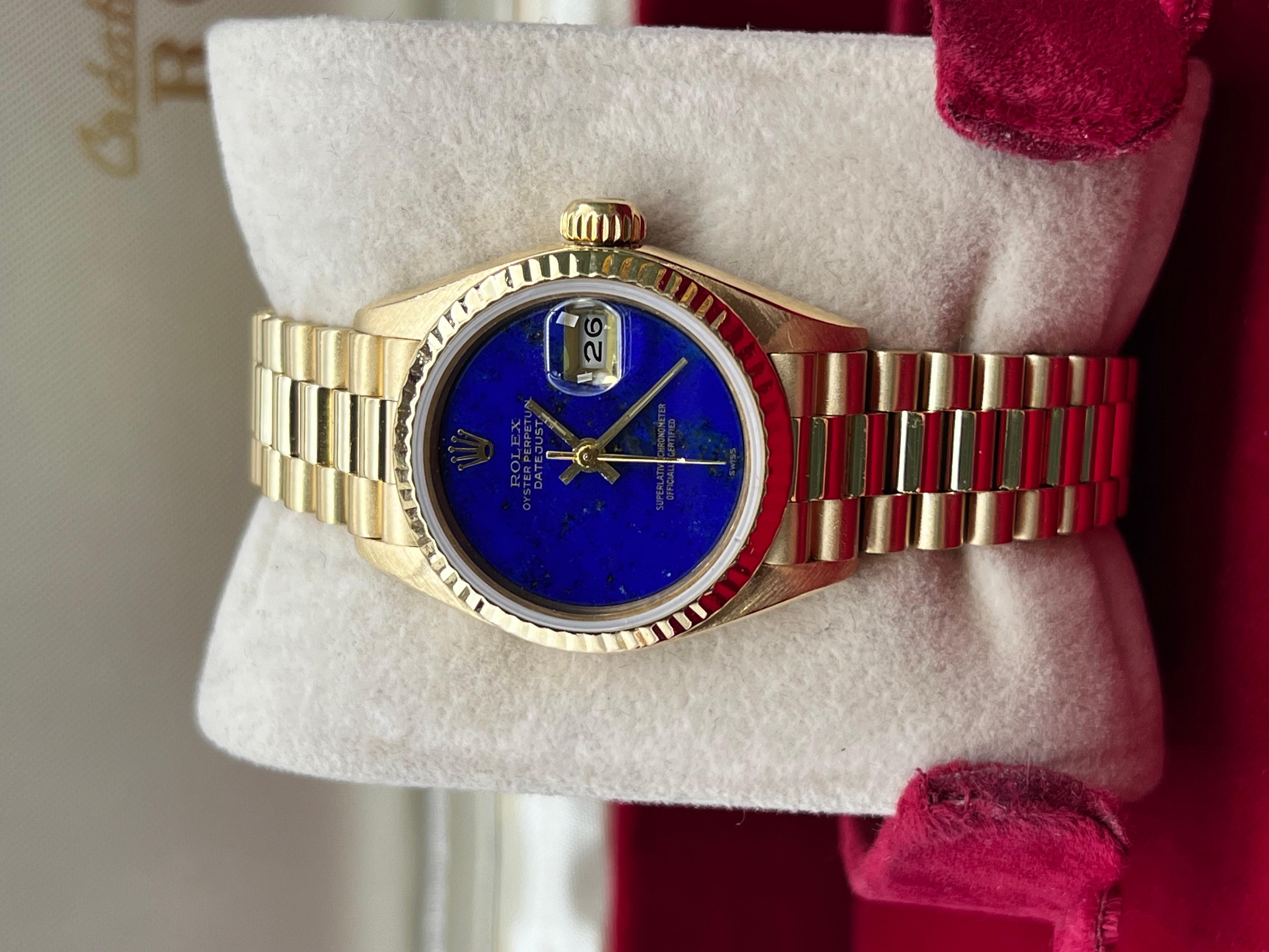 Women's Rolex President Datejust Ladies 69178 Factory Lapis Lazuli Dial 18K Yellow Gold