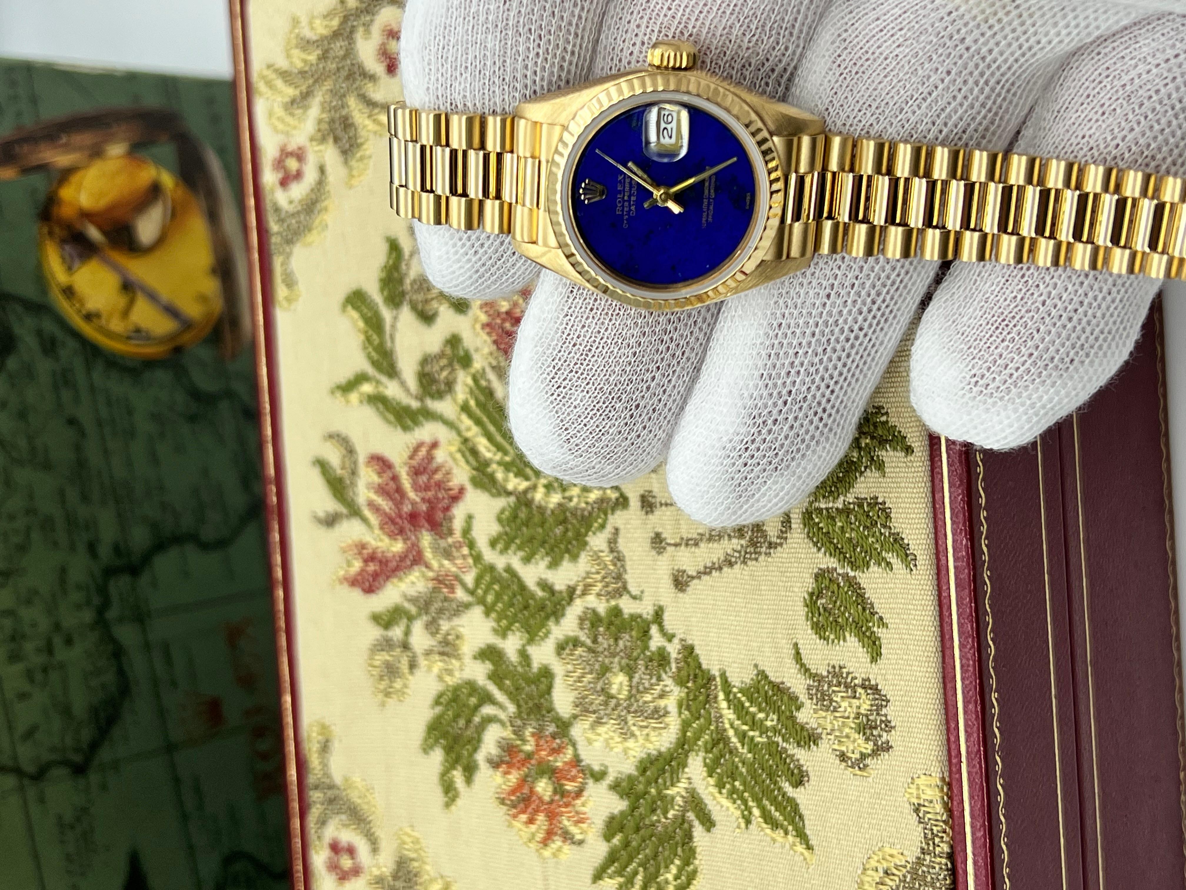 Rolex President Datejust Ladies 69178 Factory Lapis Lazuli Dial 18K Yellow Gold 1