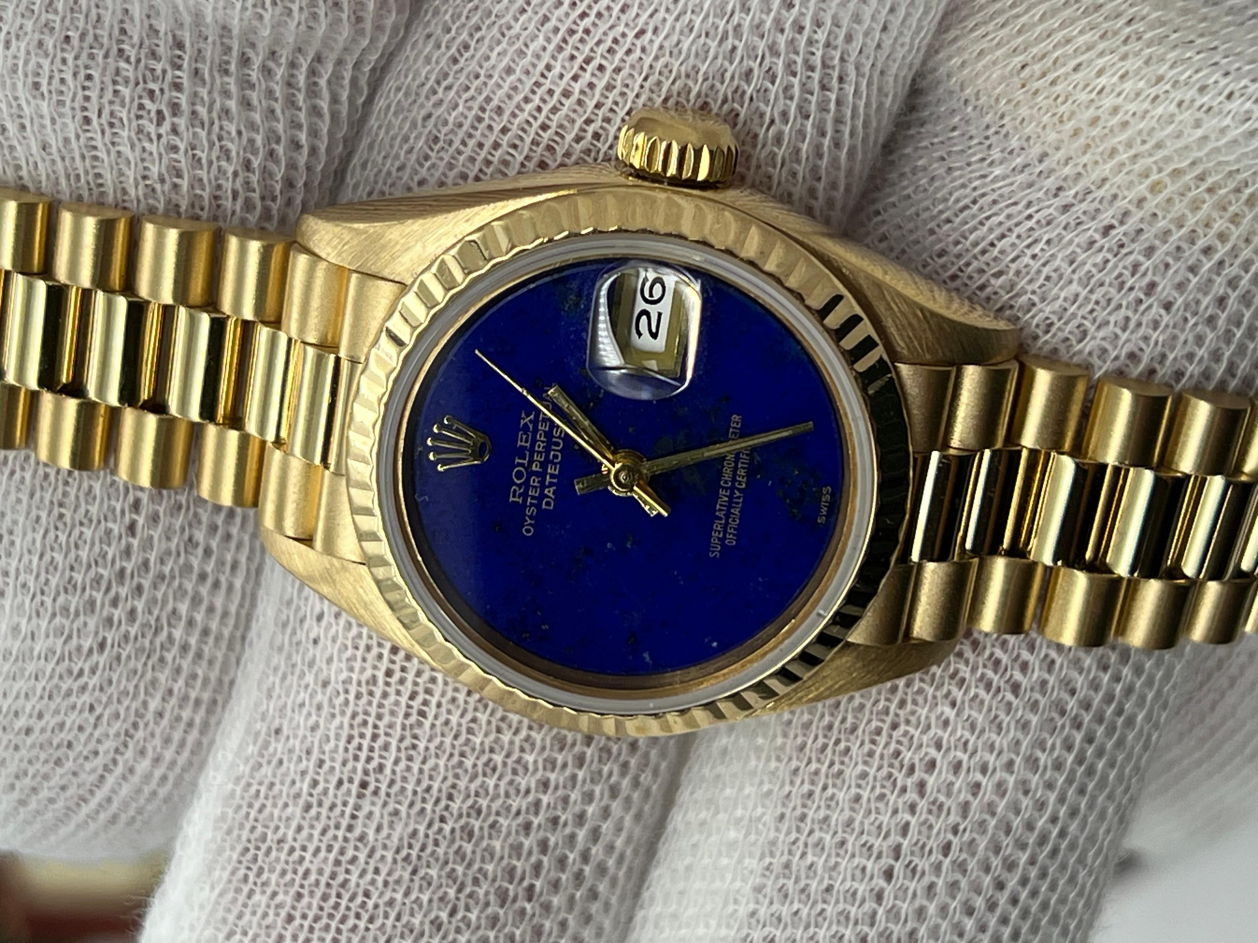 Rolex President Datejust Ladies 69178 Factory Lapis Lazuli Dial 18K Yellow Gold 3