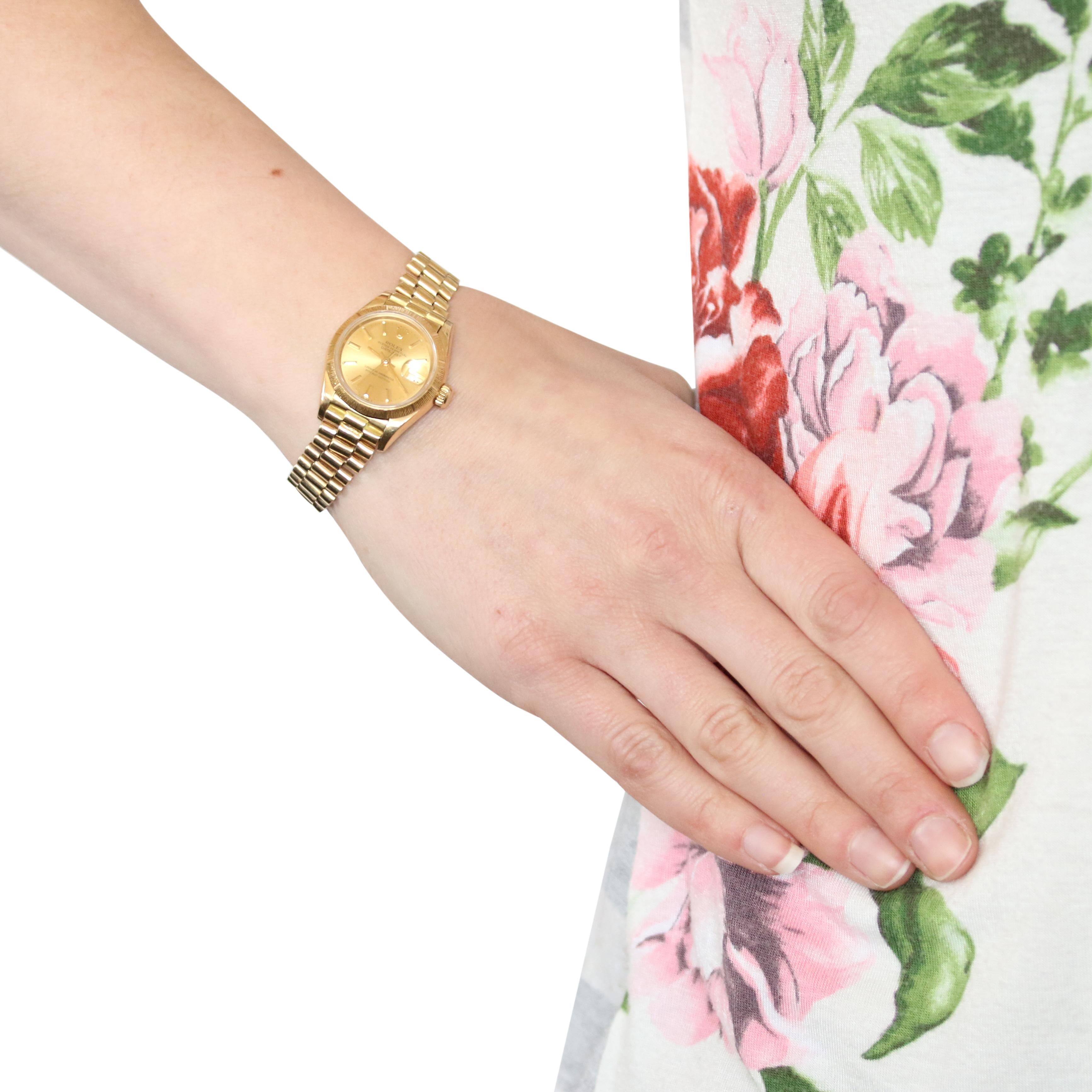 Rolex President Datejust Ladies Watch, 18 Karat Gold Automatic 2 Year Wnty 69278 In Excellent Condition In Greensboro, NC