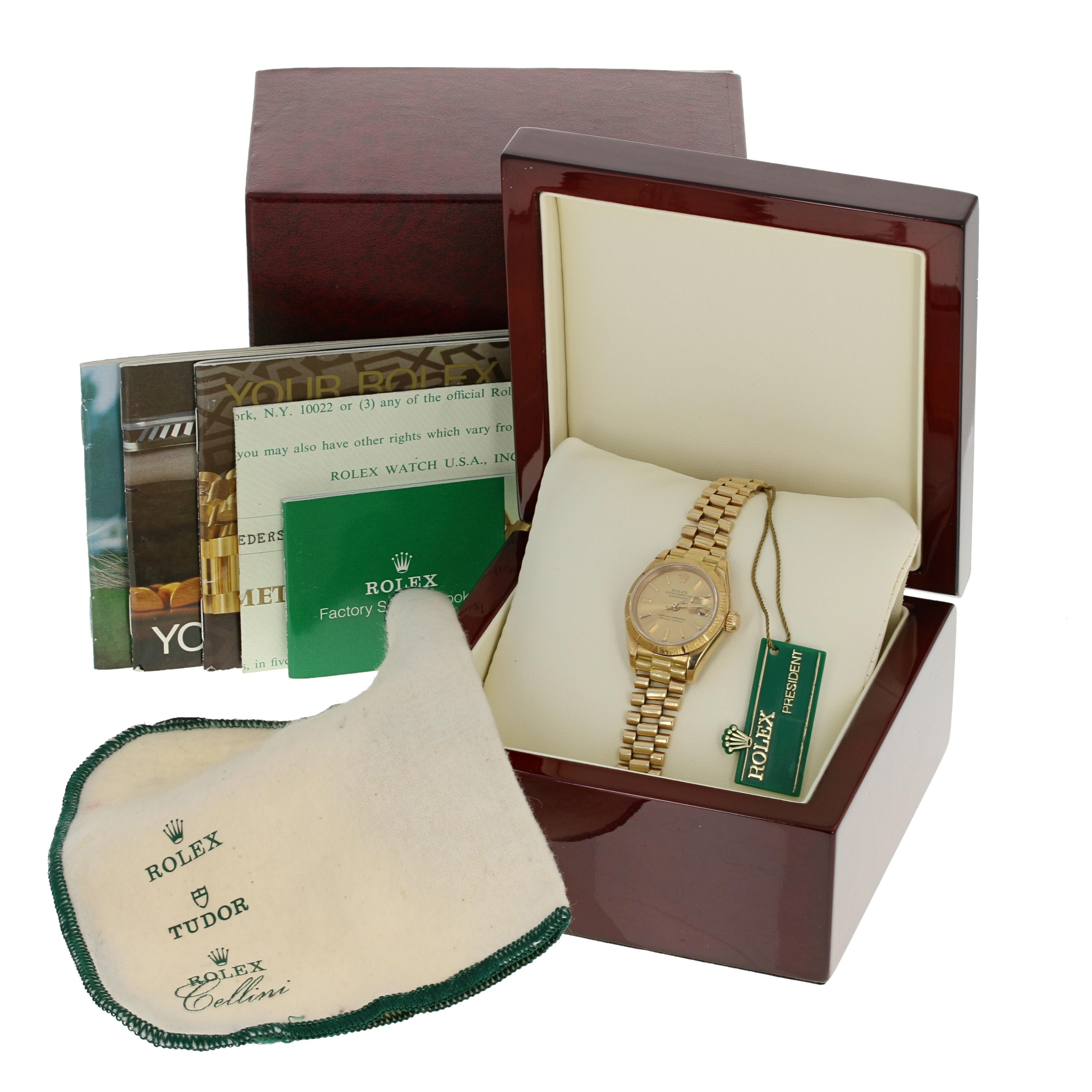 Women's Rolex President Datejust Ladies Watch, 18 Karat Gold Automatic 2 Year Wnty 69278