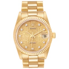Rolex President Datejust Midsize 18 Karat Gold Diamond Watch 68278
