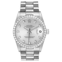Rolex President Datejust Midsize 31 Platinum Diamond Watch 68286 Box Papers