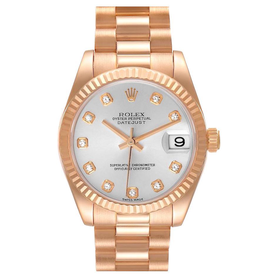 Rolex President Datejust Midsize 31 Rose Gold Diamond Ladies Watch 178275