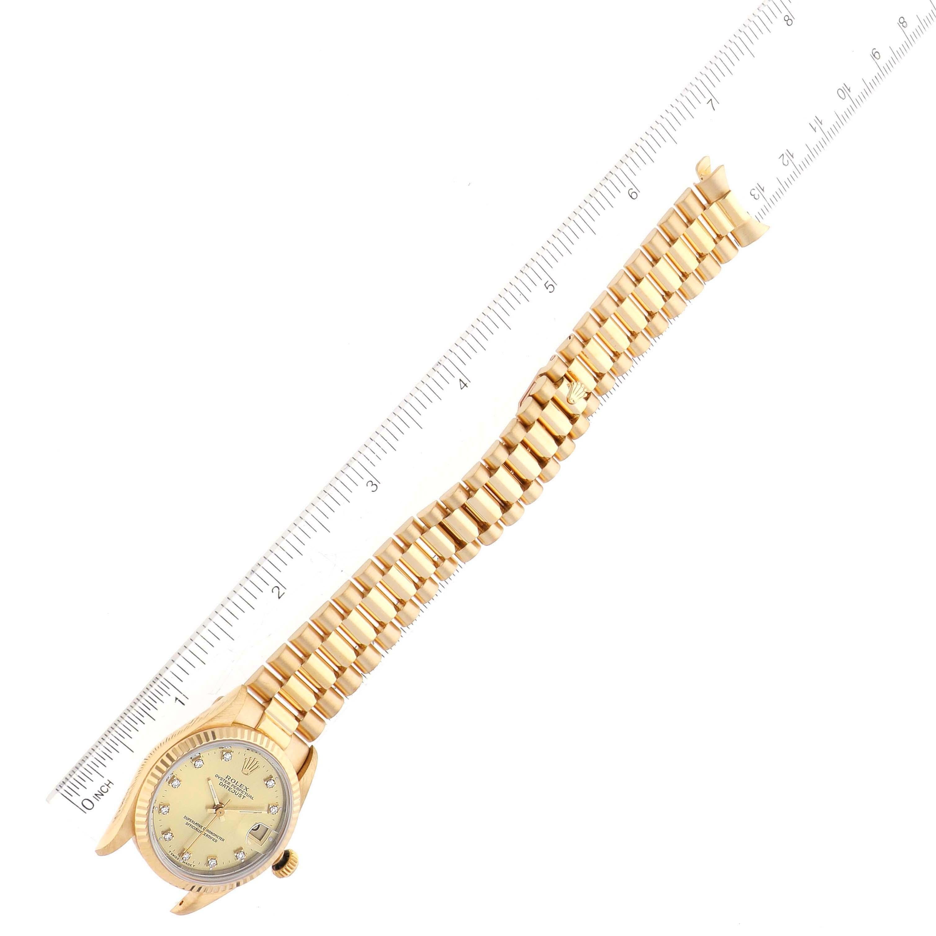 Rolex President Datejust Midsize 31 Yellow Gold Diamond Ladies Watch 68278 5