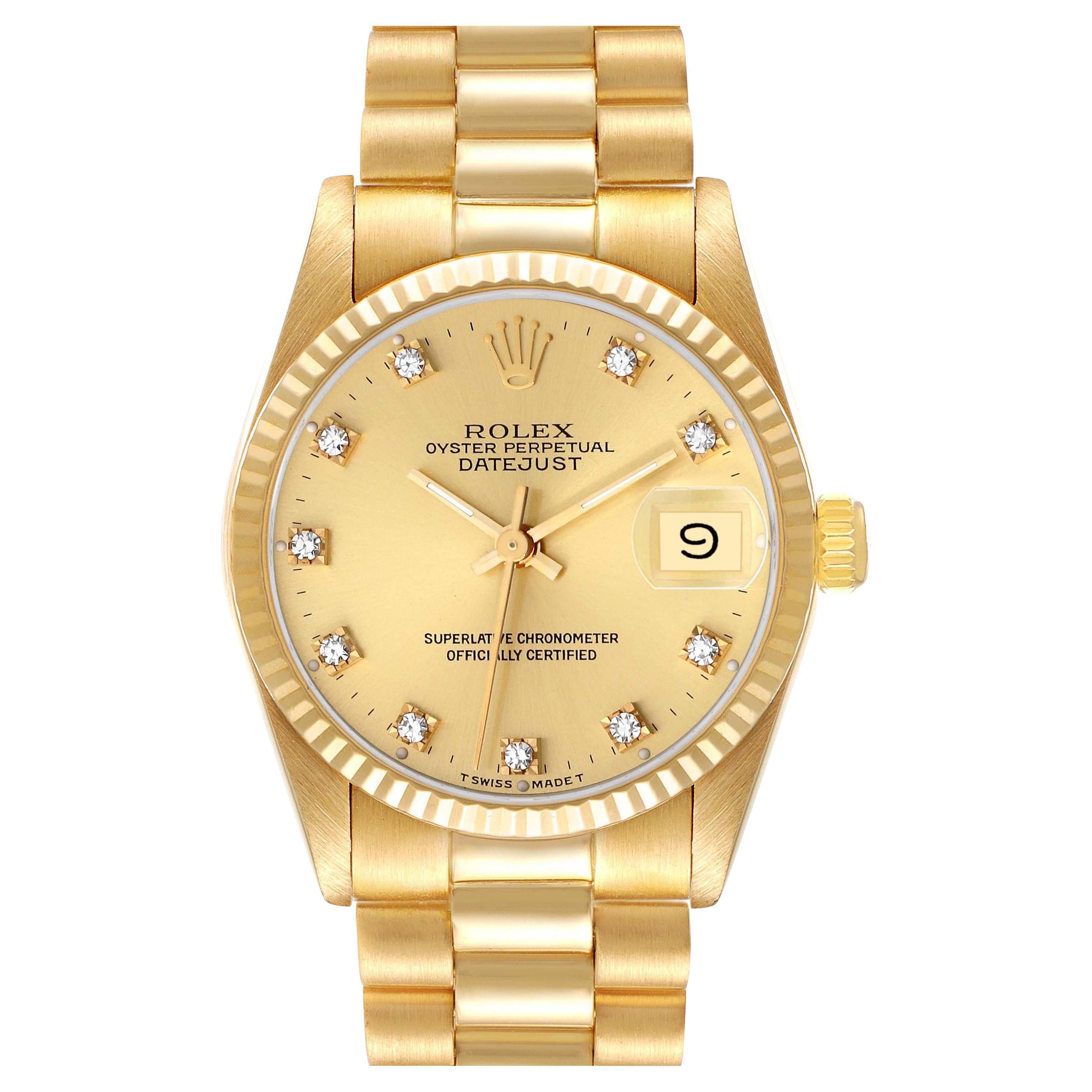 Rolex President Datejust Midsize 31 Yellow Gold Diamond Ladies Watch 68278