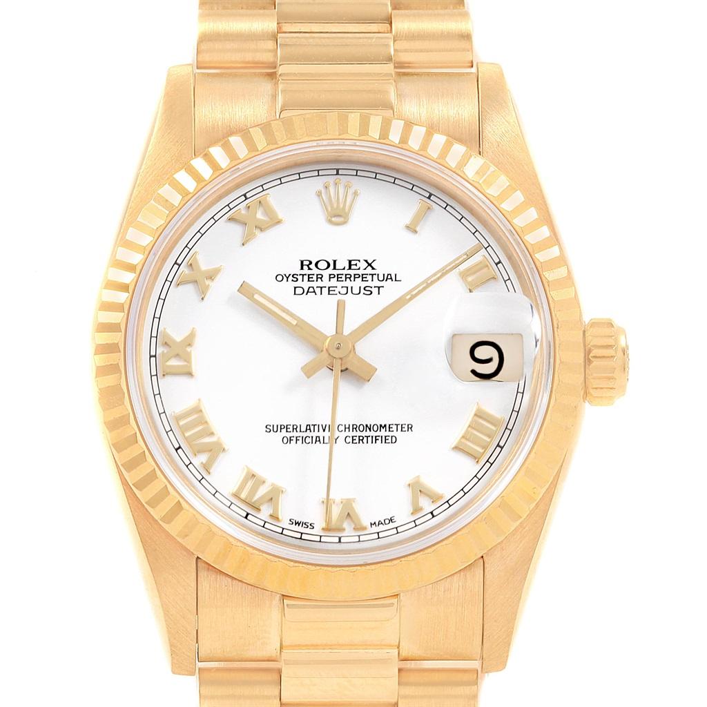 Rolex President Datejust Midsize 31 Yellow Gold Ladies Watch 68278 In Good Condition For Sale In Atlanta, GA