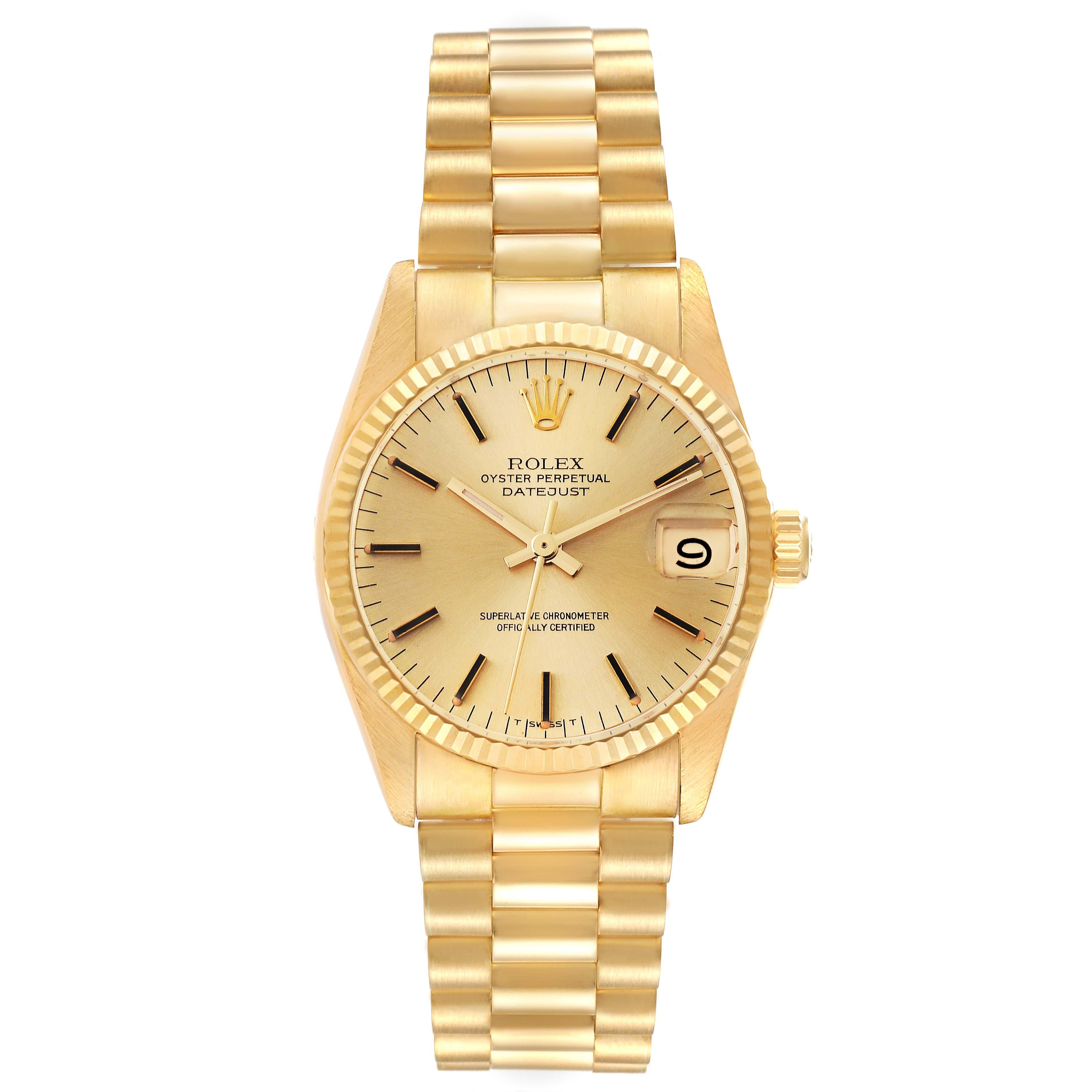 Rolex President Datejust Midsize 31mm Yellow Gold Vintage Ladies Watch 6827 2