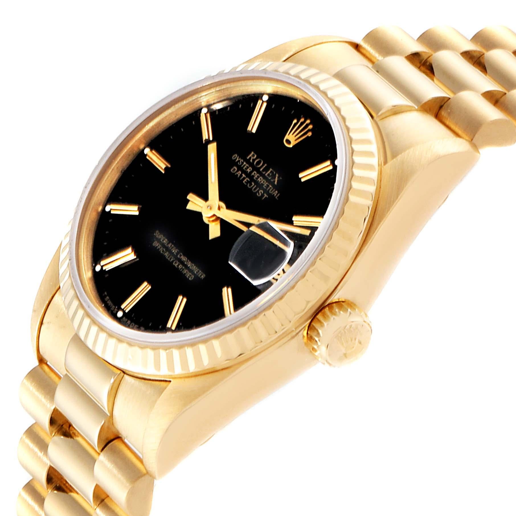 Rolex President Datejust Midsize Black Dial Yellow Gold Ladies Watch 68278 For Sale 1