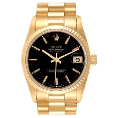 Rolex President Datejust Midsize Black Dial Yellow Gold Ladies Watch 68278