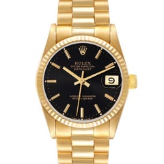 Rolex President Datejust Midsize Black Dial Yellow Gold Ladies Watch 68278